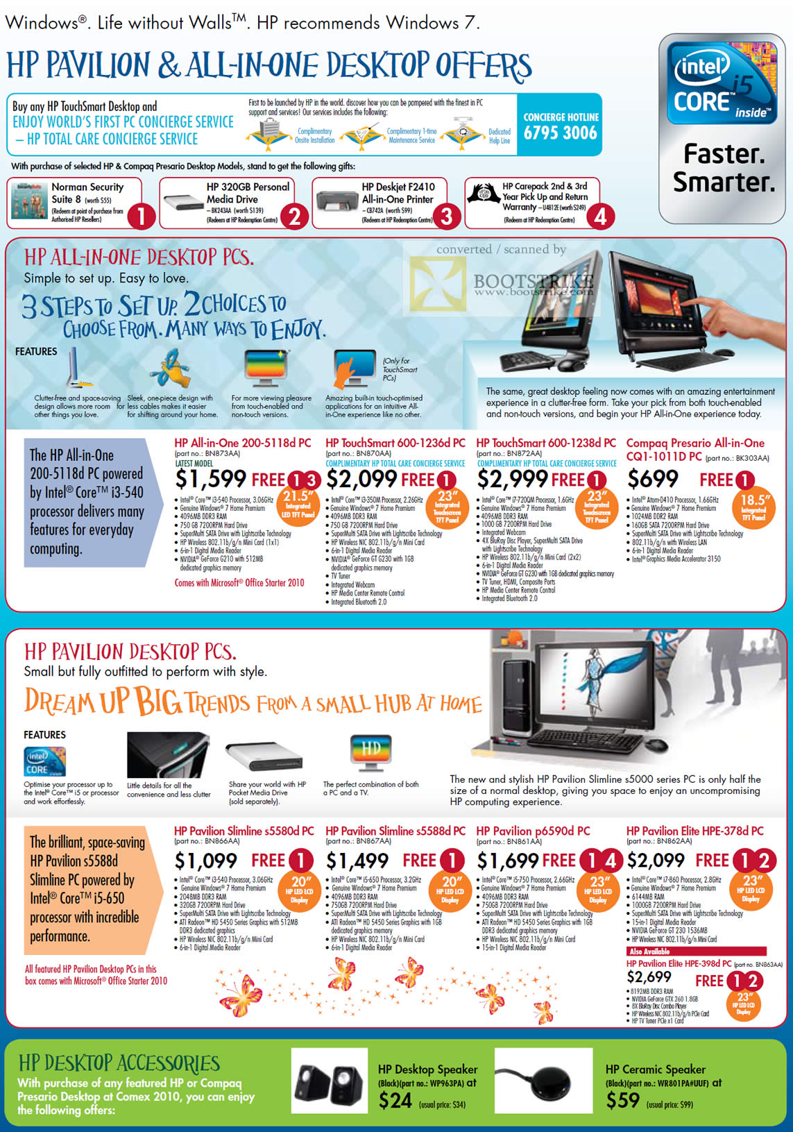 Comex 2010 price list image brochure of HP Desktop Pavilion All In One 200 5118d 600 1236d TouchSmart 1238d Compaq CQ1 1011D Slimline S5580d S5588d P6590d Elite HPE 378d