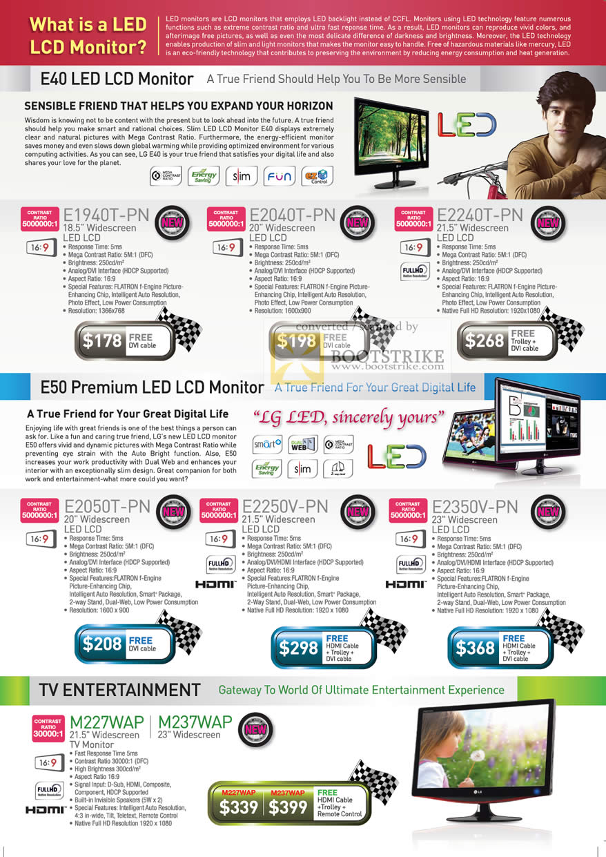 Comex 2010 price list image brochure of LG LED LCD Monitor E1940T PN E2040T E2240T E40 E50 E2050T E2250V E2350V TV M227WAP M237WAP