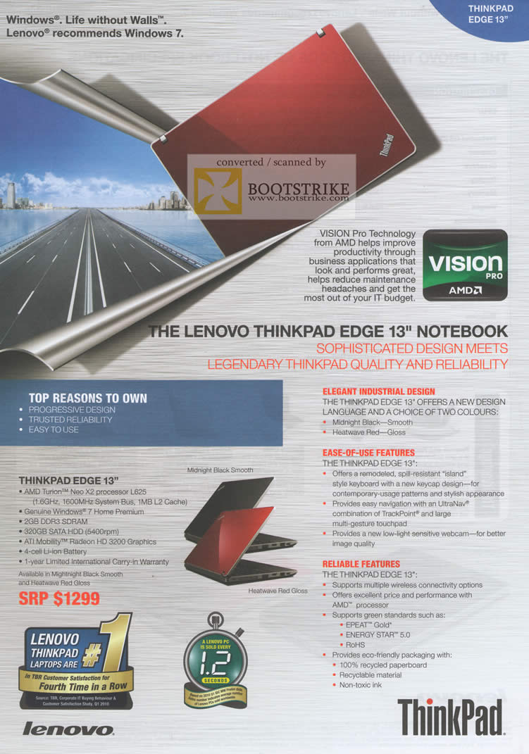 Comex 2010 price list image brochure of Lenovo Thinkpad Edge 13 Notebook AMD Vision Pro