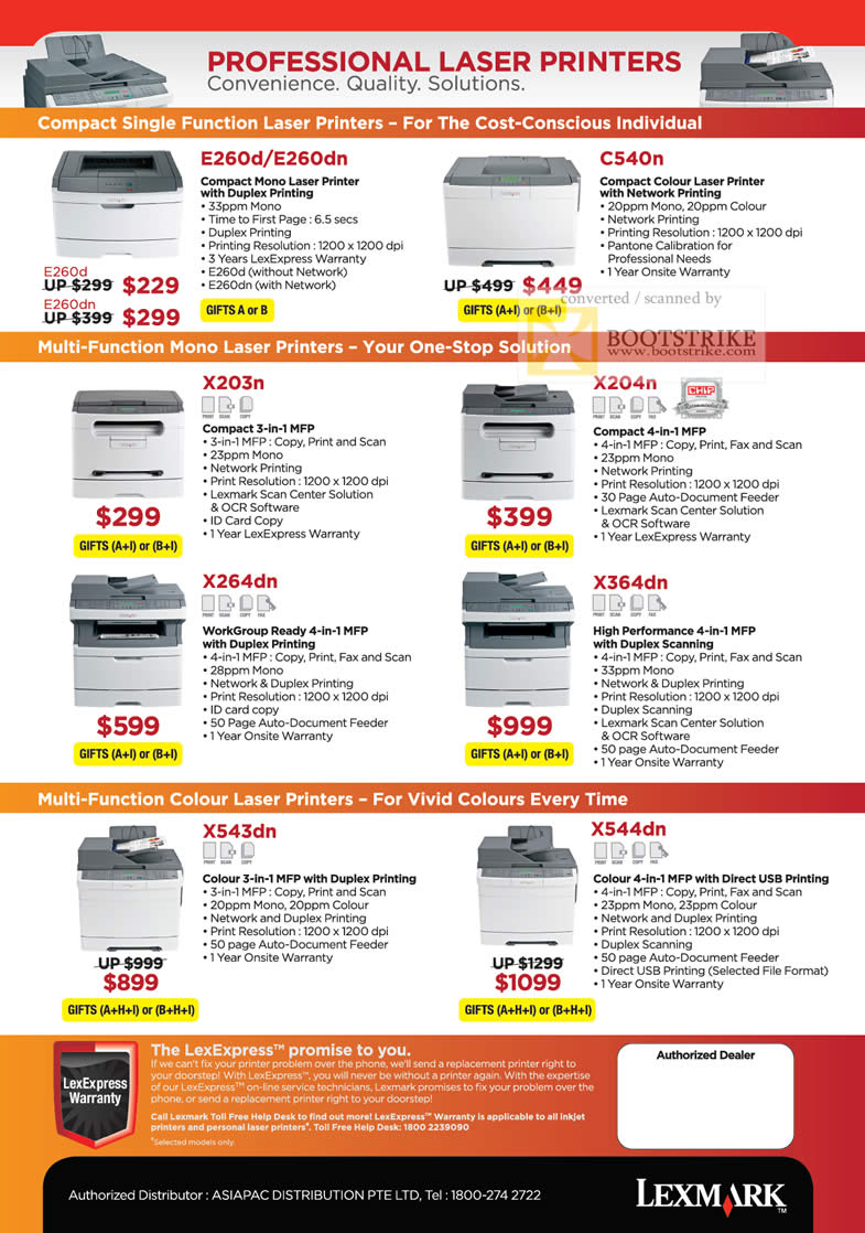 Comex 2010 price list image brochure of Lexmark Laser Printers E260d E260dn C540n Multi Function X203n X204n X264dn X364dn X543dn X544dn