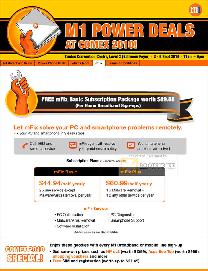 Comex 2010 price list image brochure of M1 MFix Subscription