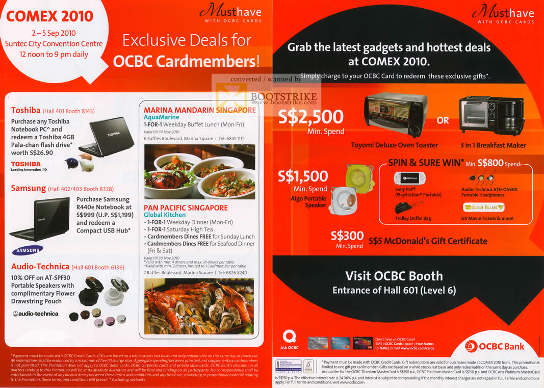 Comex 2010 price list image brochure of OCBC Cardmembers Deals Toshiba Samsung Audio Technica Pan Pacific Marina Mandarin