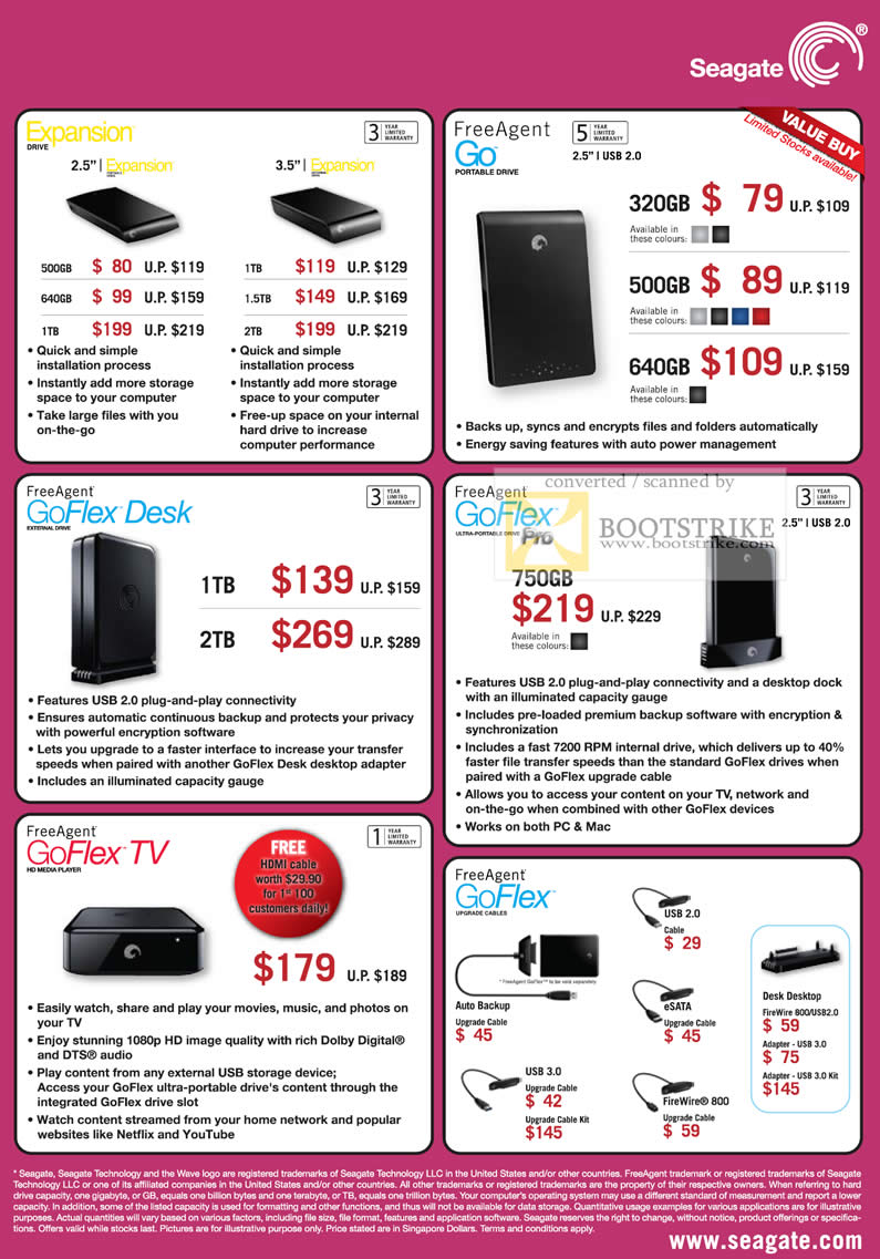 Comex 2010 price list image brochure of Seagate External Storage Drive Expansion FreeAgent Go GoFlex Desk Pro TV Media Player