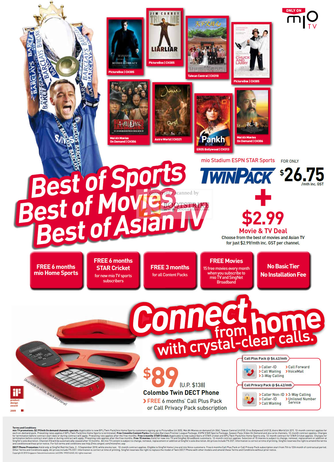 Comex 2010 price list image brochure of Singtel Mio TV Sports Movies Asian TV Stadium ESPN Star Colombo Twin Dect Phone