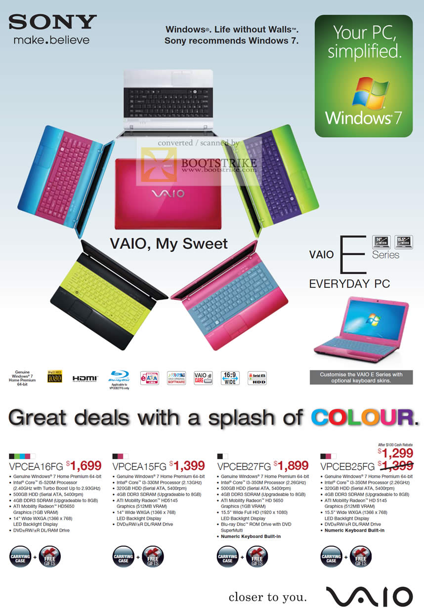 Comex 2010 price list image brochure of Sony Notebooks Vaio E Series VPCEA16FG VPCEA15FG VPCEB27FG VPCEB25FG