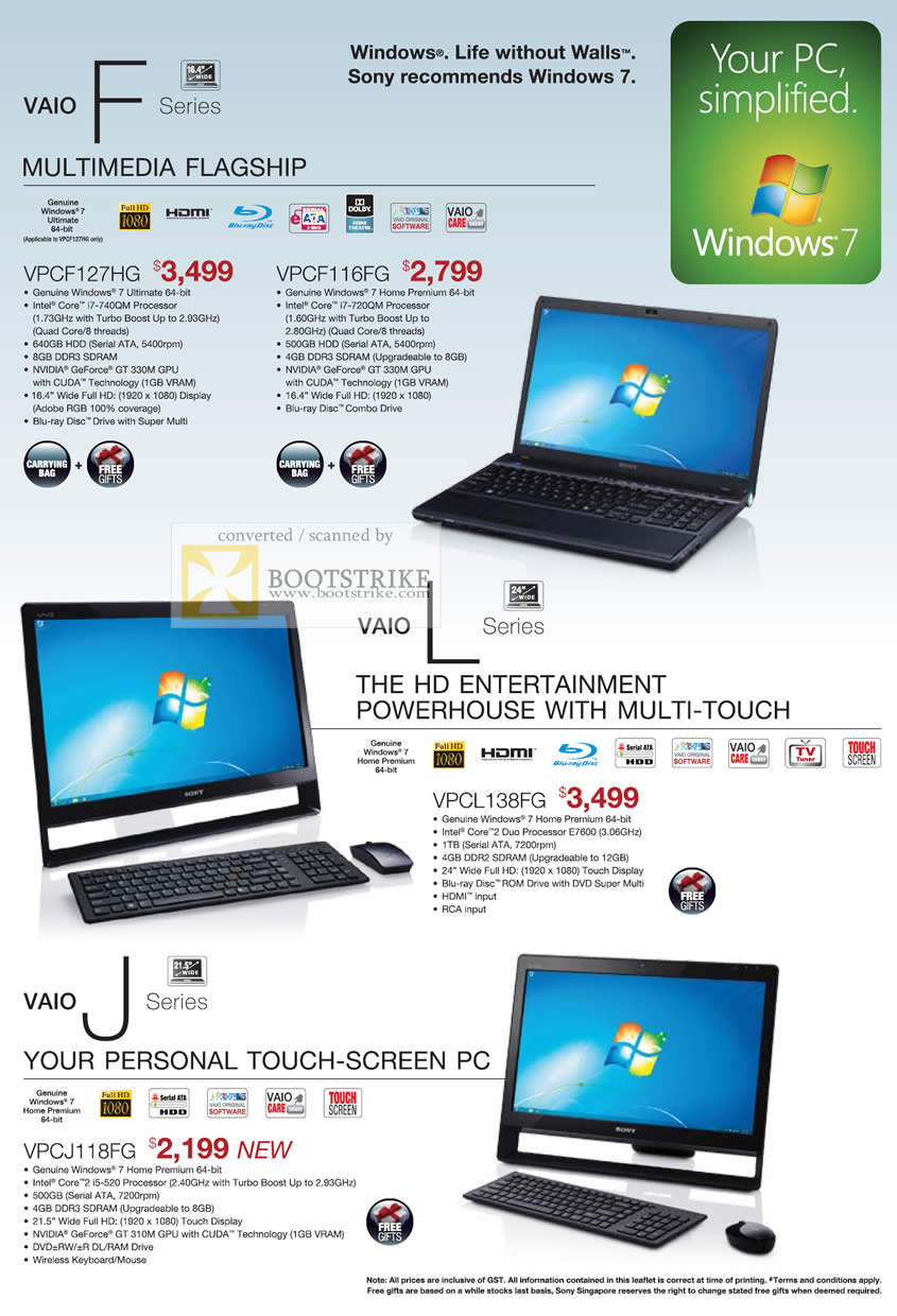 Comex 2010 price list image brochure of Sony Vaio Notebooks F VPCF127HG VPCF116FG L Desktop PC VPCL138FG J Series VPCJ118FG