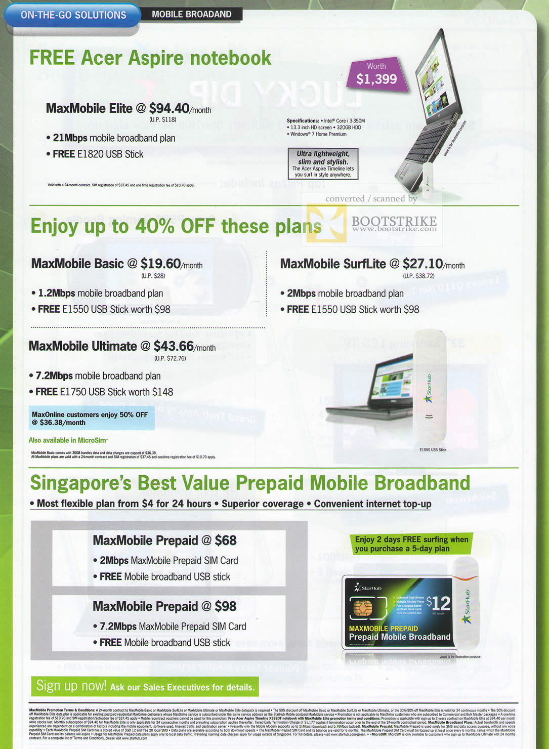 Comex 2010 price list image brochure of Starhub Acer Aspire Notebook Acer Aspire Timeline MaxMobile Elite Basic Surflite E1820 E1550 E1750 Prepaid Mobile Broadband