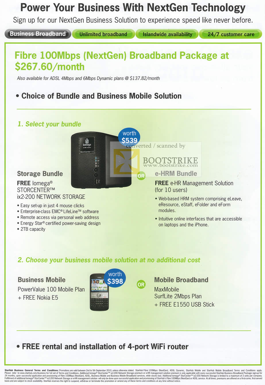 Comex 2010 price list image brochure of Starhub Business Broadband Fibre 100Mbps Iomega Storcenter IX2 200 NAS E HRM Mobile Broadband Wifi Router