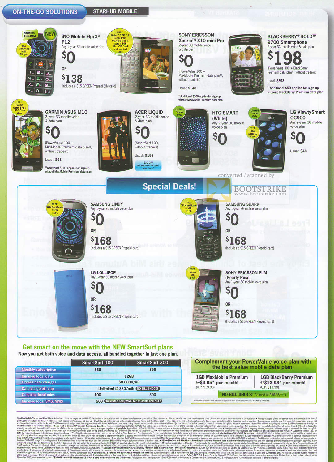 Comex 2010 price list image brochure of Starhub Mobile Phones INo Mobile GprX F12 Sony Ericsson Xperia BlackBerry Garmin ASUS Acer HTC LG SmartSurf Plans