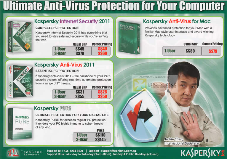 Comex 2010 price list image brochure of Techlane Kaspersky Internet Security 2011 Anti Virus Pure Mac