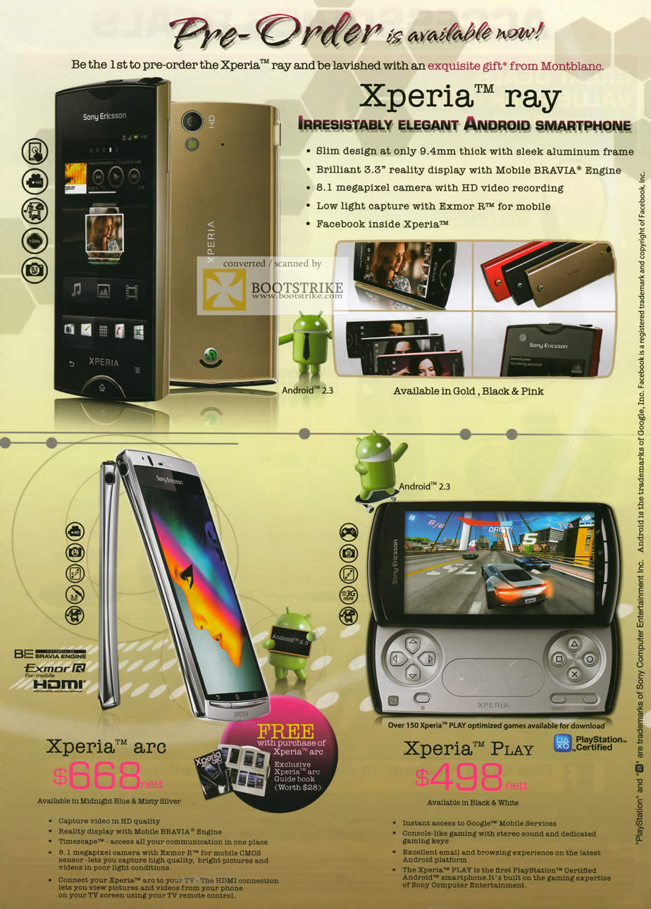 COMEX 2011 price list image brochure of 6Range Sony Ericsson Xperia Ray Smartphone Android Mobile Bravia Xperia Arc Xperia Play