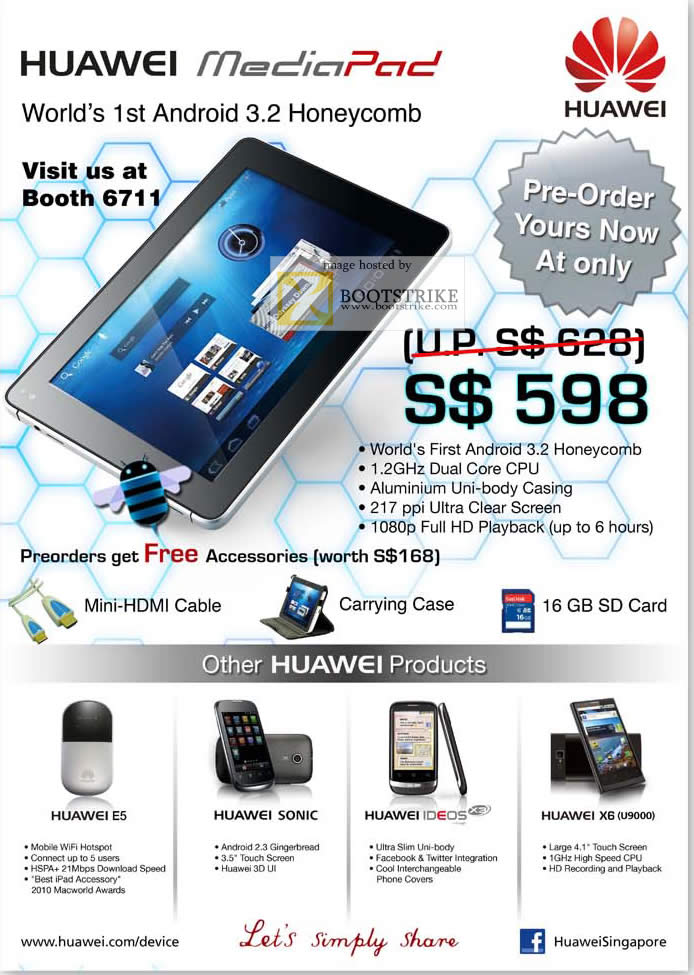 COMEX 2011 price list image brochure of AAAs Com Huawei MediaPad Android Tablet Honeycomb