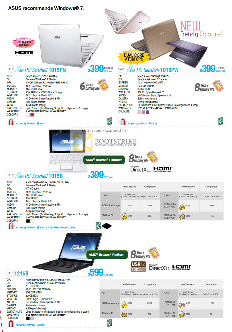 COMEX 2011 price list image brochure of ASUS Notebooks Eee PC Seashell 1015PN 1015PW 1015B 1215B