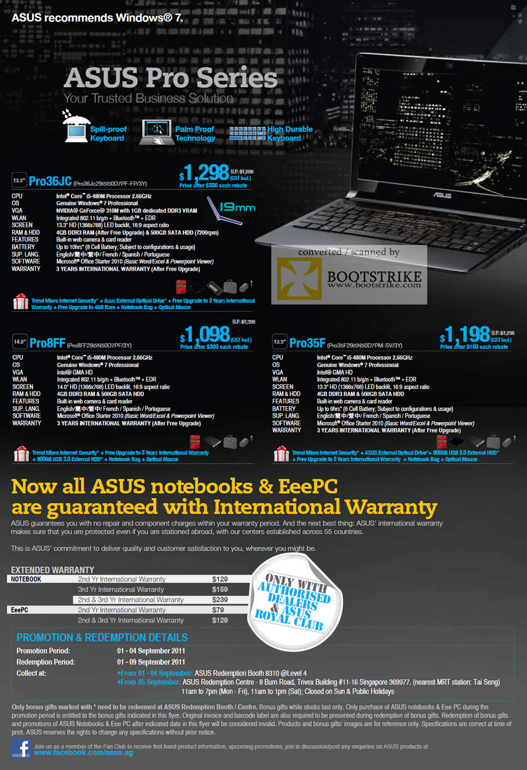 COMEX 2011 price list image brochure of ASUS Notebooks Pro Series Pro36JC Pro8FF Pro35F Extended Warranty