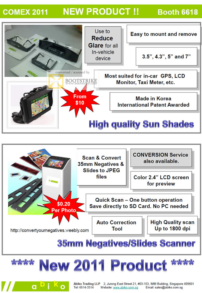 COMEX 2011 price list image brochure of Abiko Sun Shades Negatives Slides Film Scanner