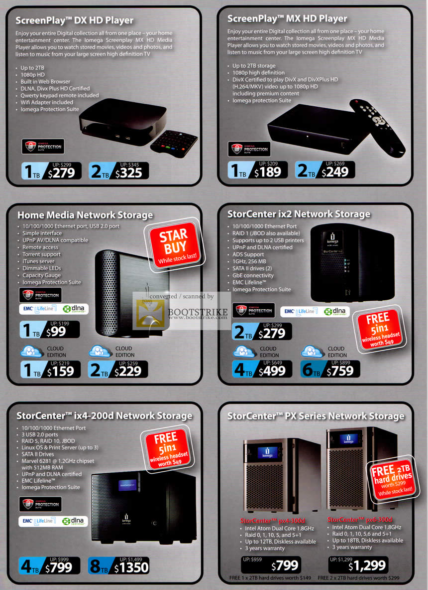 COMEX 2011 price list image brochure of Acecom Iomega ScreenPlay DX HD MX Home Media Network Storage StorCenter Ix2 NAS Cloud Ix4-200d PX4-300d PX6-300D