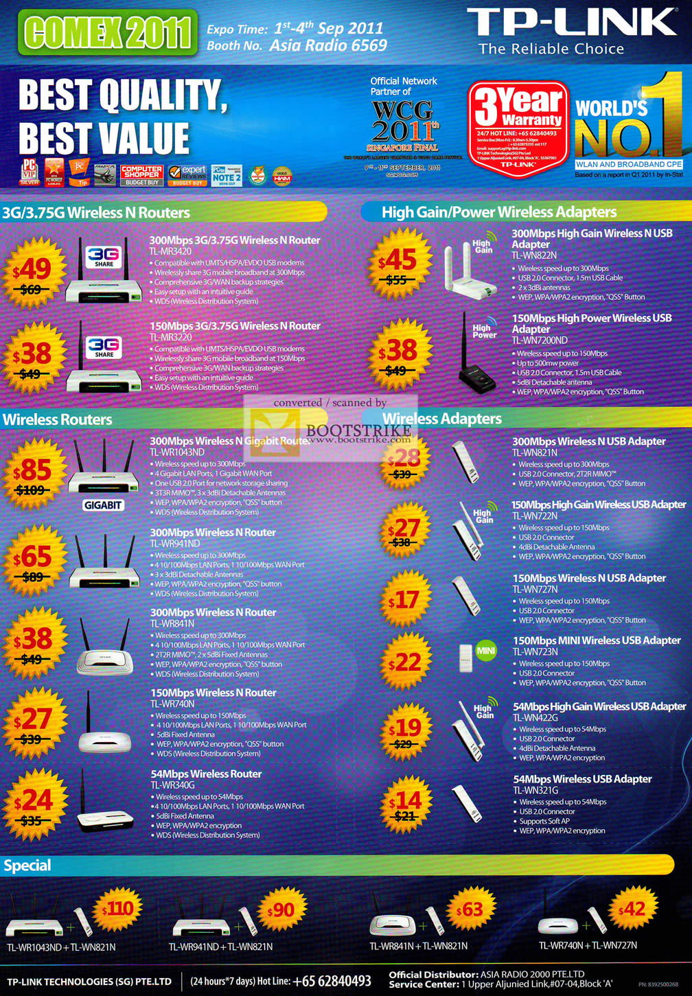 COMEX 2011 price list image brochure of Asia Radio TP-Link Networking Wireless Routers Adapter TL MR3420 MR3220 WN822N WN7200ND WR1043ND WN727N WN723N WN321G WR340G