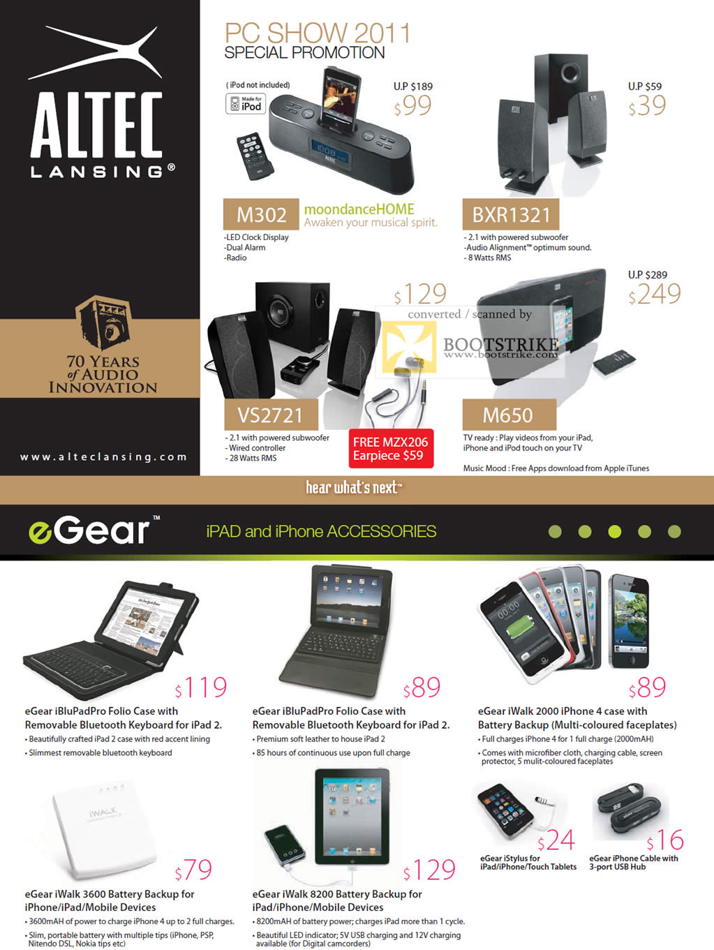 COMEX 2011 price list image brochure of Ban Leong Altec Lansing EGear IPod IPhone Dock M302 BXR1321 VS2721 M650 IBluPadPro Folio Case Battery IWalk 3600 8200