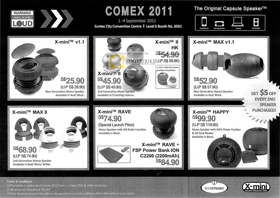 COMEX 2011 price list image brochure of Bell Systems X-Mini Capsule Speaker II HK Max V1.1 MAX II Rave Happy