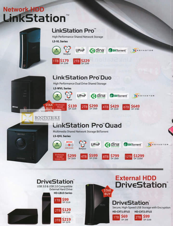 COMEX 2011 price list image brochure of Buffalo External Storage NAS LinkStation Pro Duo Quad DriveStation USB3