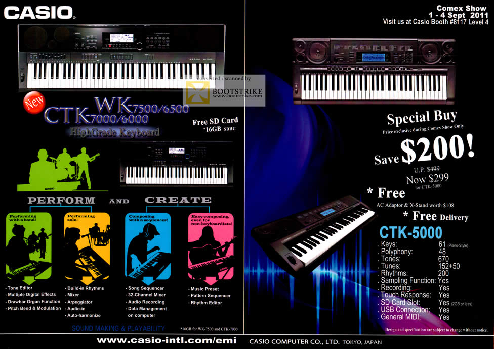 COMEX 2011 price list image brochure of Casio Electronic Musical Keyboard CTK-5000 Specifications