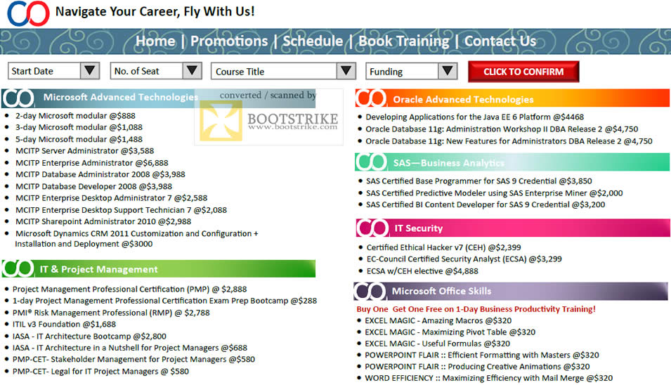 COMEX 2011 price list image brochure of Comat Courses Microsoft Advanced Technologies IT Project Management Oracle SAS Business Analytics IT Security Office PMP RMP MCITP PMI ITIL SAS ECSA PMP-GET