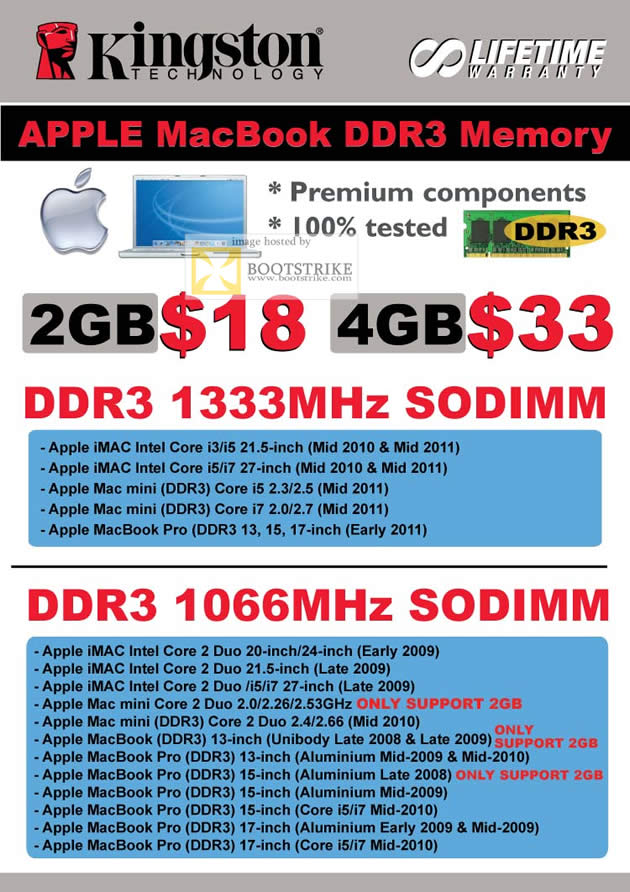 COMEX 2011 price list image brochure of Convergent Kingston Apple MacBook DDR3 Memory 1333Mhz SODIMM 1066Mhz IMac Mac Mini Pro