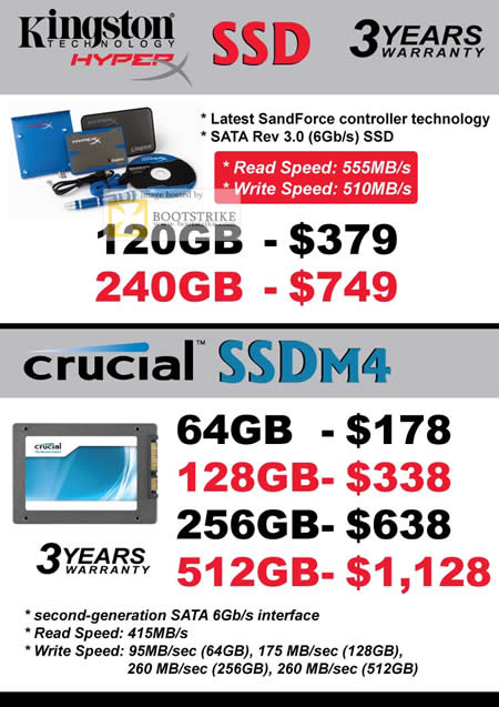 COMEX 2011 price list image brochure of Convergent Kingston HyperX SSD SandForce Crucial SSDM4 Storage 120GB 240GB 64GB 128GB 256GB 512GB