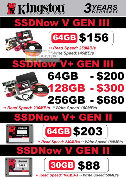 COMEX 2011 price list image brochure of Convergent Kingston SSDNow V Gen III II 64GB 128GB 256GB 30GB