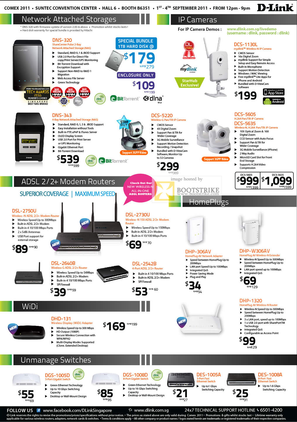 COMEX 2011 price list image brochure of D-Link Networking NAS IPCam Router HomePlug DNS Switches 320 343 DCS 5220 1130L 5605 DSL 2750U 2640B 2730U 2542B DHP 306AV W306AV 1320 DHD 131 DGS