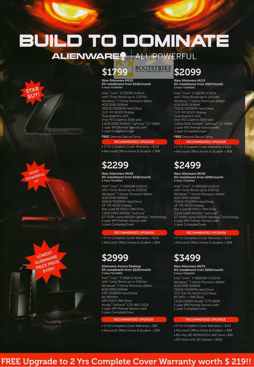 COMEX 2011 price list image brochure of Dell Notebooks Alienware Gaming M11X M14X Aurora Desktop PC M17X