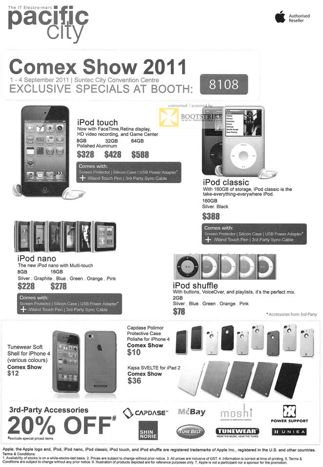 COMEX 2011 price list image brochure of ECS Pacific City Apple IPod Touch Classic Nano Shuffle MP3 Tunewear Soft Capdase Polimor Case