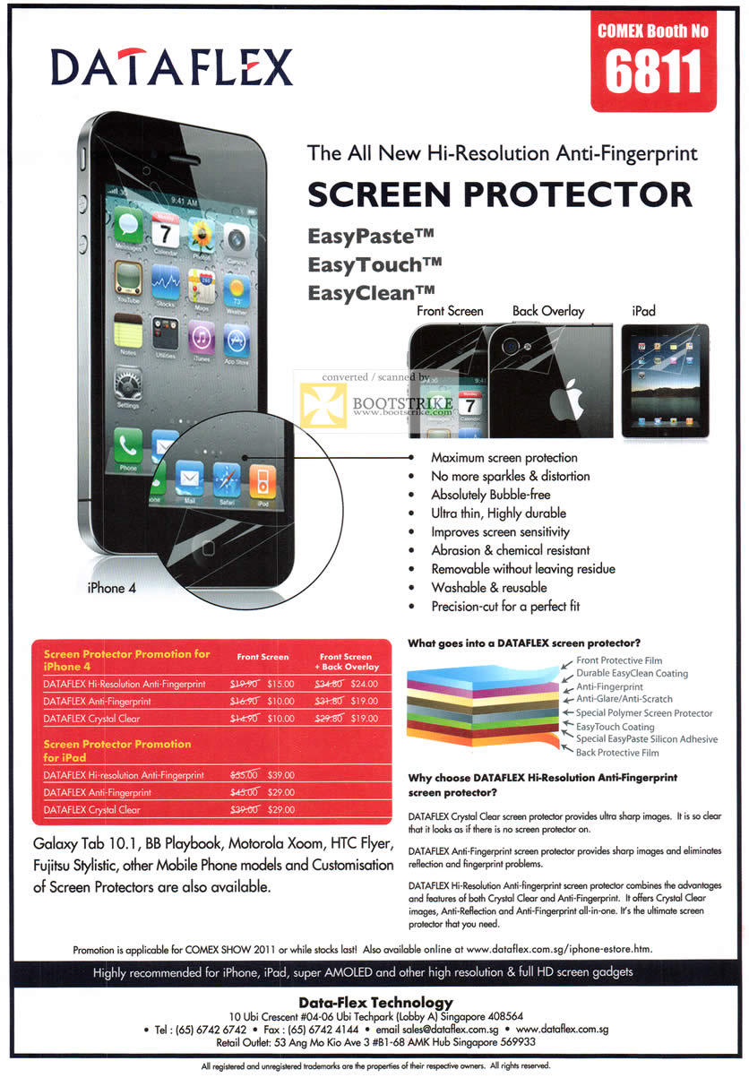 COMEX 2011 price list image brochure of Eastgear Dataflex Screen Protector Anti-Fingerprint IPhone IPad