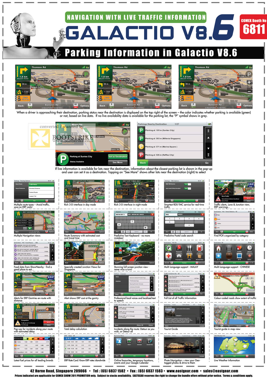 COMEX 2011 price list image brochure of Eastgear GPS Galactio V8.6 Live Traffic Features