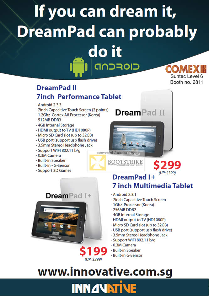 COMEX 2011 price list image brochure of Eastgear Innovative Tablet DreamPad II I Android