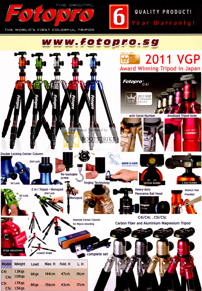 COMEX 2011 price list image brochure of El Dorado Fotopro Tripods Carbon Fiber Aluminium Magnesium Tripod