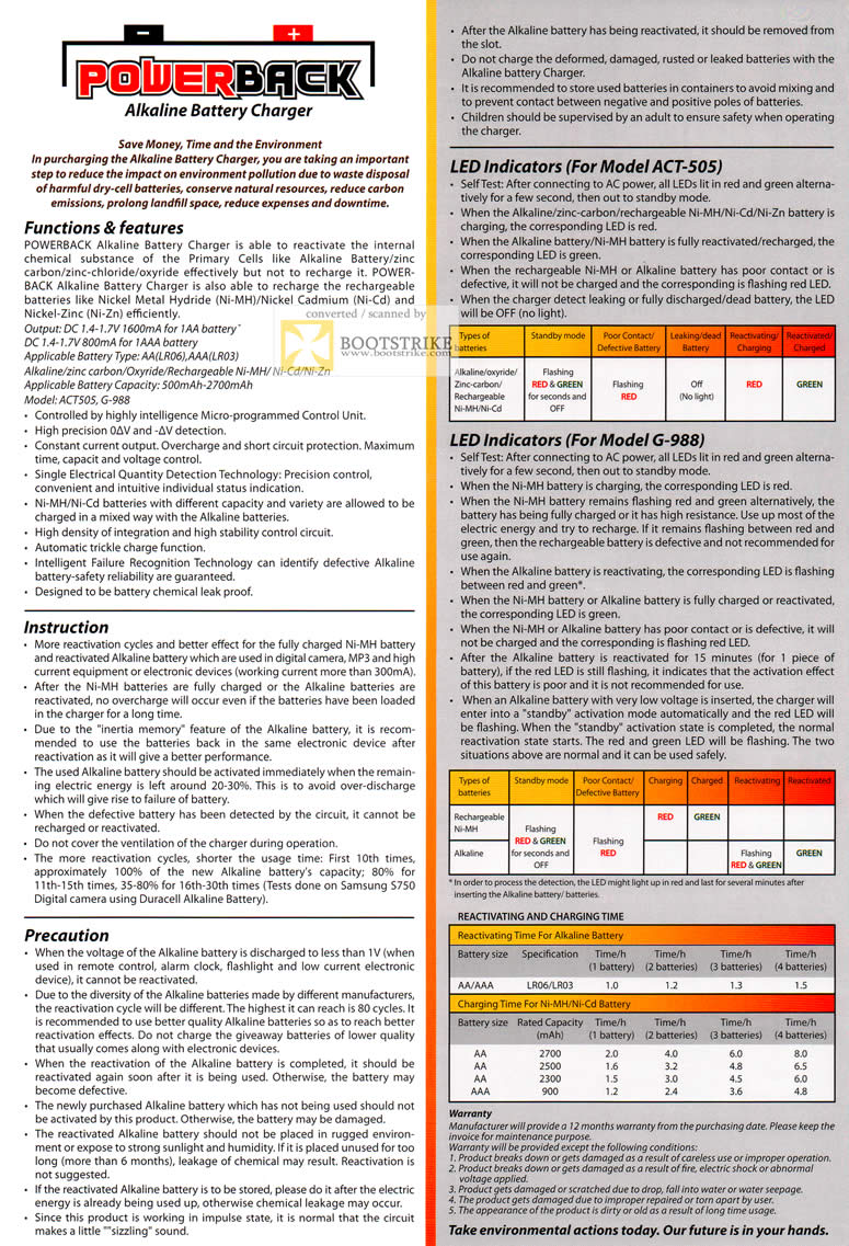 COMEX 2011 price list image brochure of Emarco Powerback Alkaline Battery Charger Recharger Functions Features Instruction ACT-505 G-988