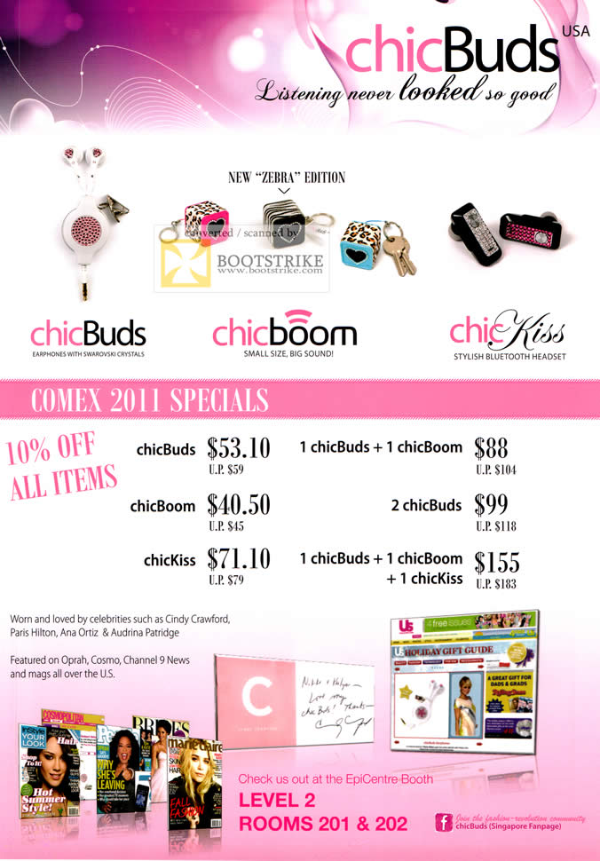 COMEX 2011 price list image brochure of EpiCentre Chicbuds Zebra Chicboom Chickiss Earphones