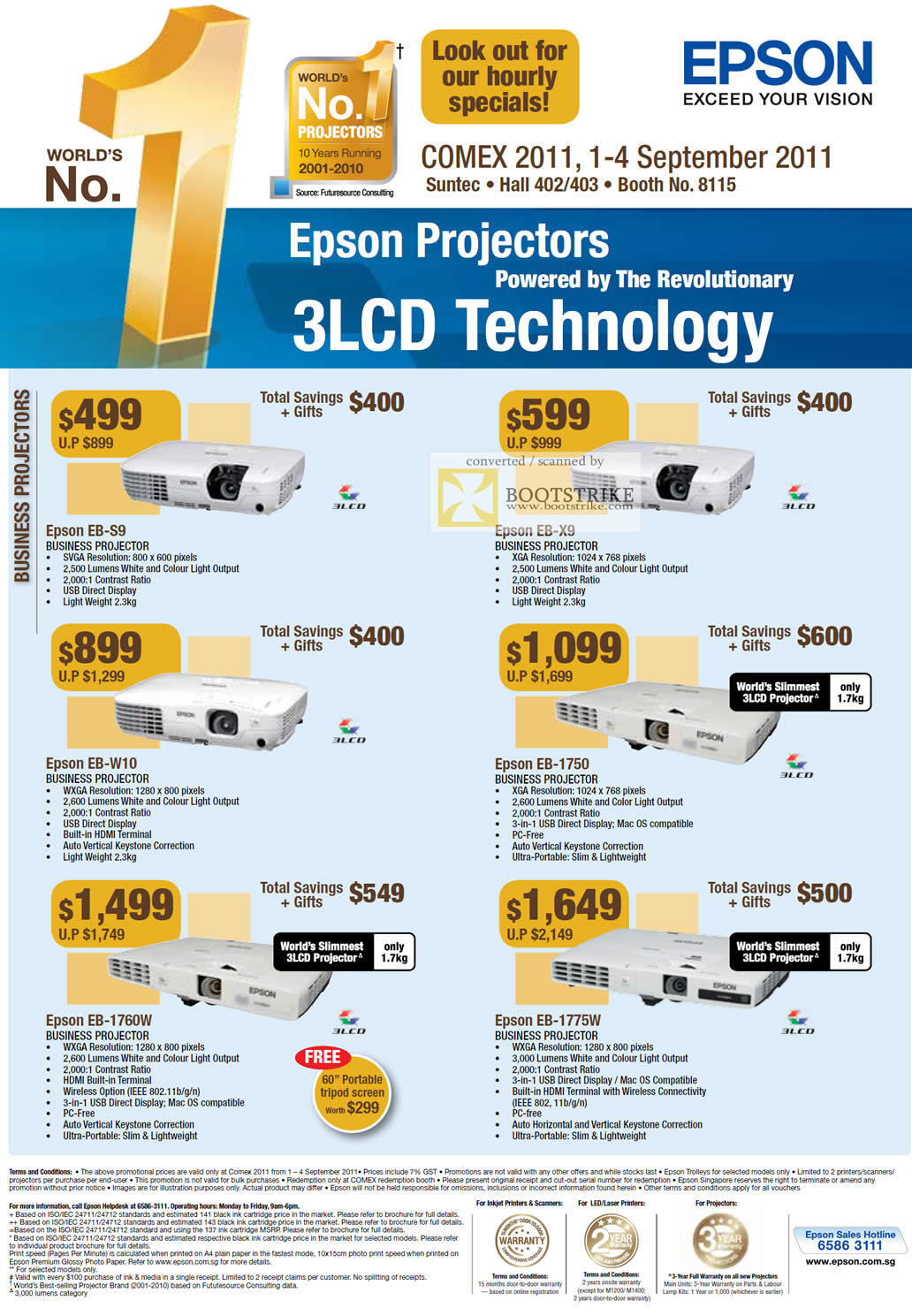 COMEX 2011 price list image brochure of Epson Projectors Business EB-S9 EB-X9 EB-W10 EB-1750 EB-1760W EB-1775W