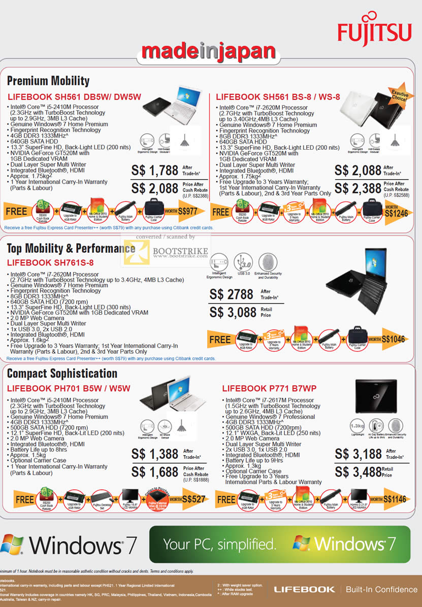 COMEX 2011 price list image brochure of Fujitsu Notebooks Lifebook SH561 DB5W DW5W SH561 BS-8 WS-8 SH761S-8 PHY01 B5W W5W P771 B7WP