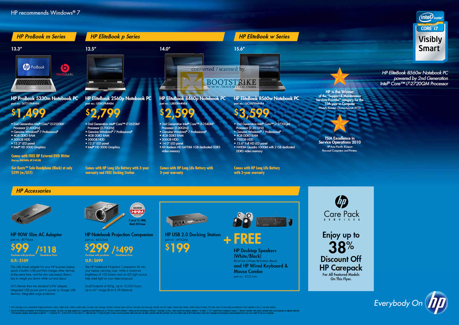 COMEX 2011 price list image brochure of HP Notebooks ProBook 5330m EliteBook 2560p 8460p 8560w AC Adapter Projection Companion Projector Docking Station