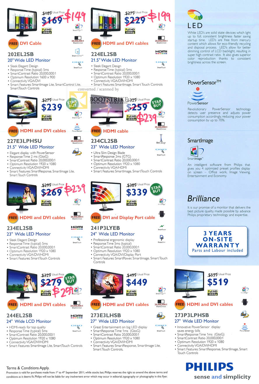 COMEX 2011 price list image brochure of Harvey Norman Philips LED Monitors 202EL2SB 224EL2SB 227E3LPHSU 234CL2SB 234EL2SB 241P3LYEB 244EL2SB 273E3LHSB 273P3LPHSB