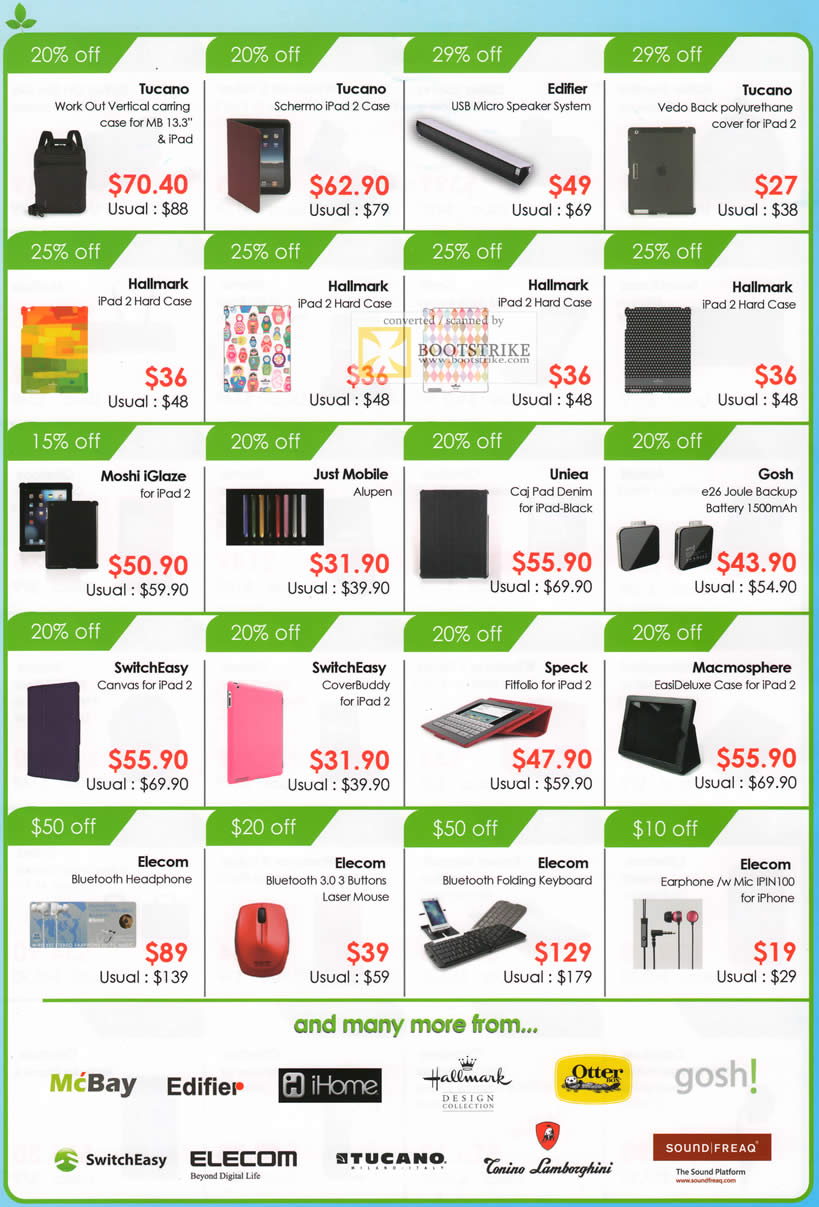 COMEX 2011 price list image brochure of Infiniti Tucano Case Edifier USB Spaker Hallmark Moshi IGlaze Uniea Gosh SwitchEasy Speck Elecom Bluetooth Headphone Mouse Keyboard