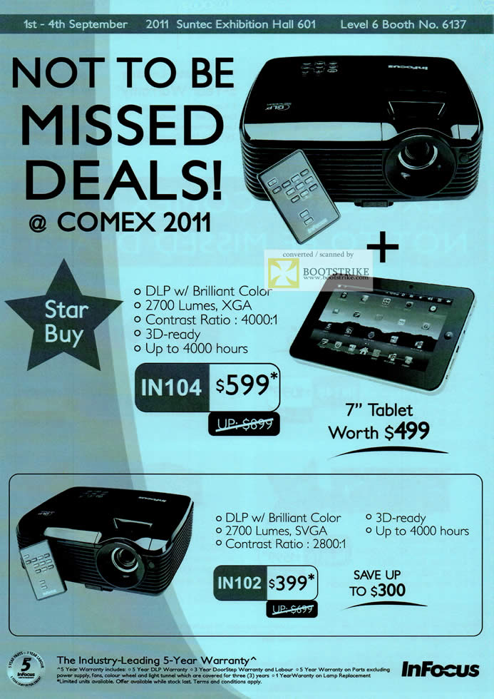 COMEX 2011 price list image brochure of Infocus Projectors IN104 IN102