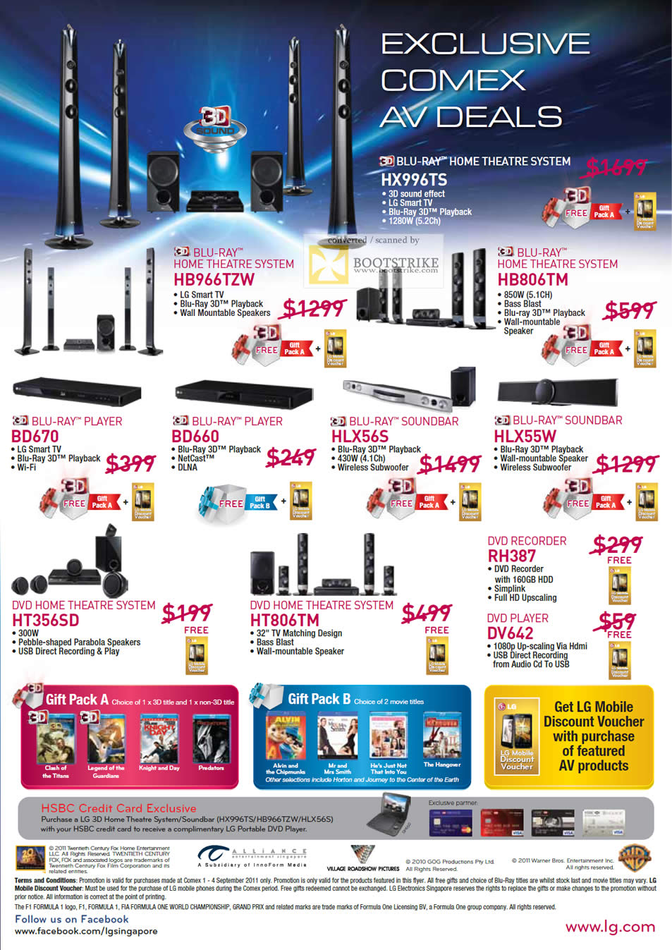 COMEX 2011 price list image brochure of LG Blu-Ray Home Theatre System HX996TX HB966TZW HB806TM BD670 BD660 HLX56S HLX55W HT356SD HT806TM DVD Recorder RH387 DV642 Soundbar Player