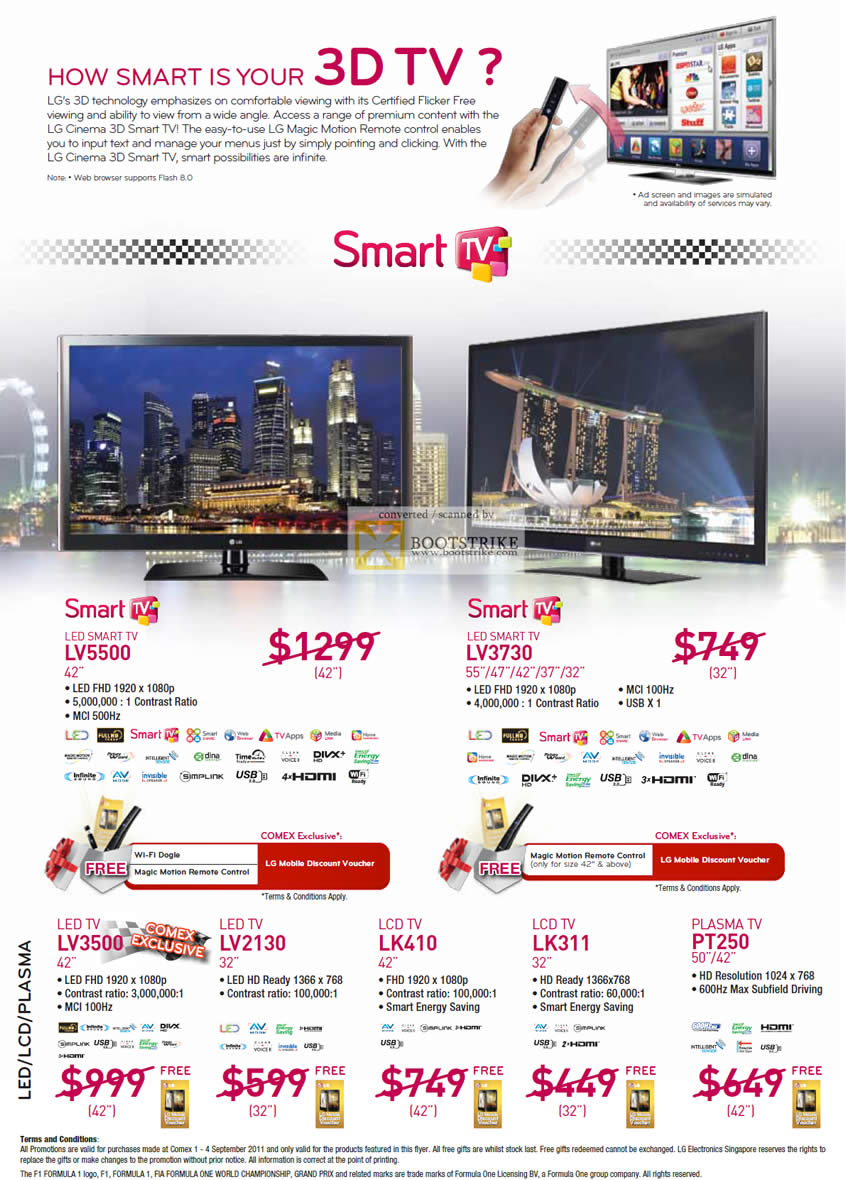 COMEX 2011 price list image brochure of LG TV LED Smart LV5500 LV3730 LV3500 LV2130 LK410 LK311 PT250