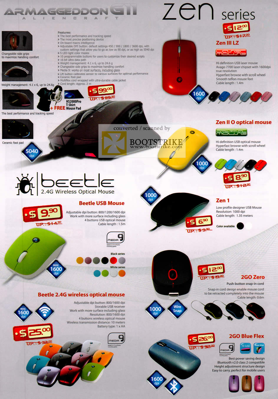 COMEX 2011 price list image brochure of Leap Frog Powerlogic Armageddon G11 Aliencraft Mouse Zen III LZ O Optical Beetle USB Wireless 2GO