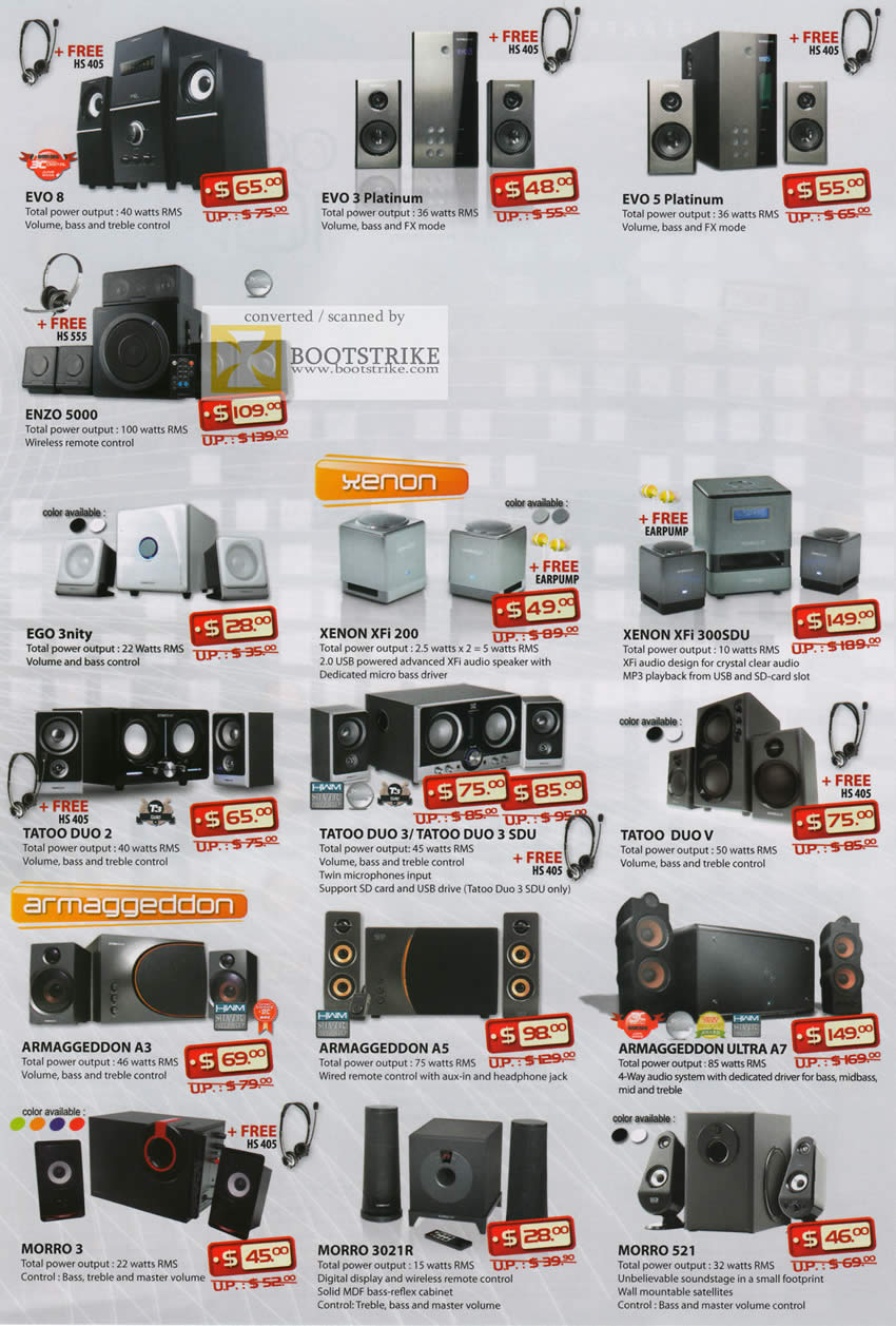 COMEX 2011 price list image brochure of Leap Frog SonicGear Speakers Evo 8 3 Platinum 5 Enzo 5000 Ego 3nity Xenon Xfi 200 300sdu Tatoo Duo 2 3 SDU V Armaggeddon A3 A5 Ultra A7 Morro 3 3021R 521