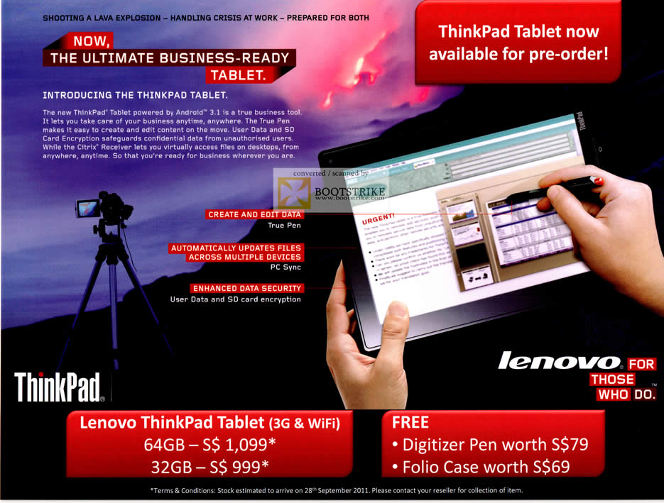 COMEX 2011 price list image brochure of Lenovo Thinkpad Tablet Pre-Order Android 3G Wifi