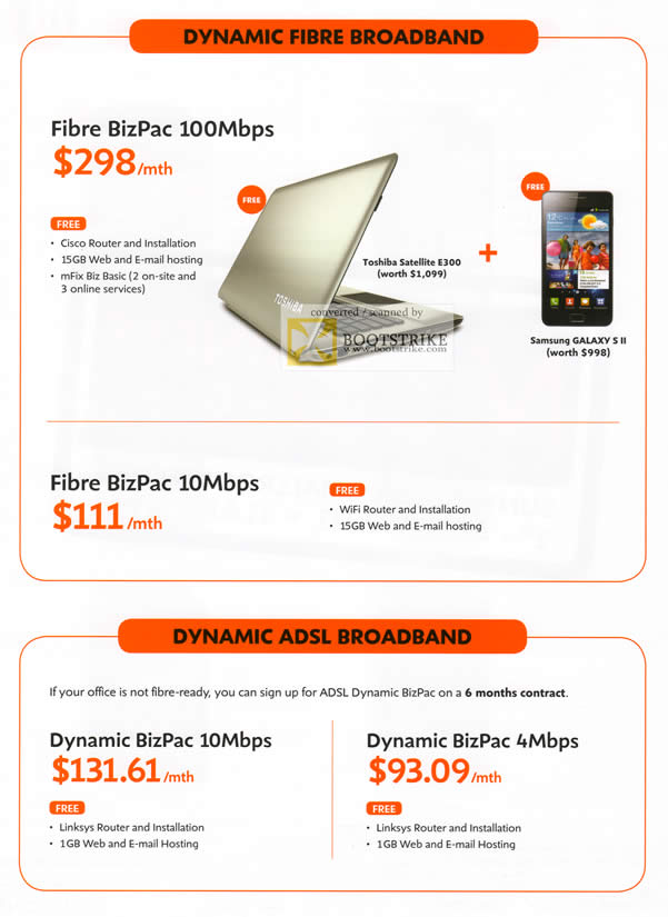 COMEX 2011 price list image brochure of M1 Business Dynamic Fibre Broadband BizBPac 100Mbps 10Mbps ADSL BizPac 10Mbps 4Mbps